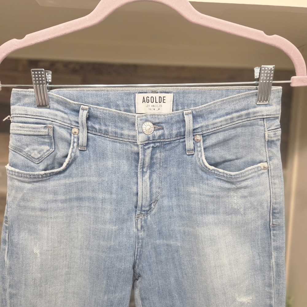 Agolde Sophie Ripped Skinny Cropped Jeans- In Light Wash Denim - Picture 7 of 13